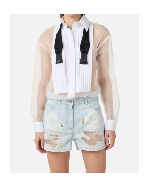 Elisabetta Franchi Blue Bow Tie Distressed Romper Suit