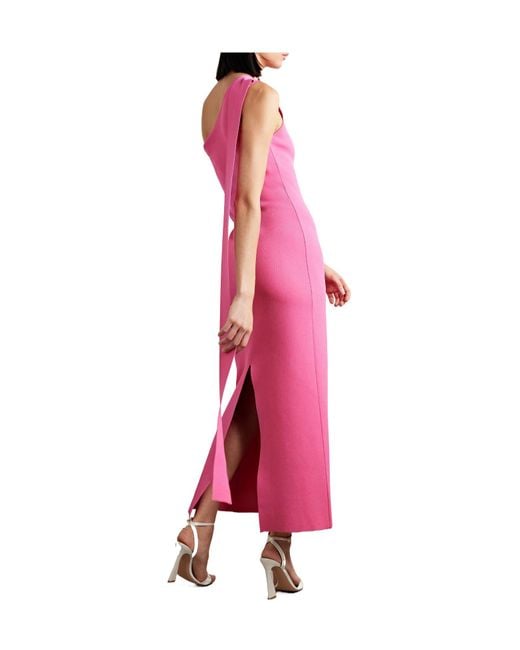 Adam Lippes Pink One-Shoulder Draped Recycled Knitted Maxi Dress