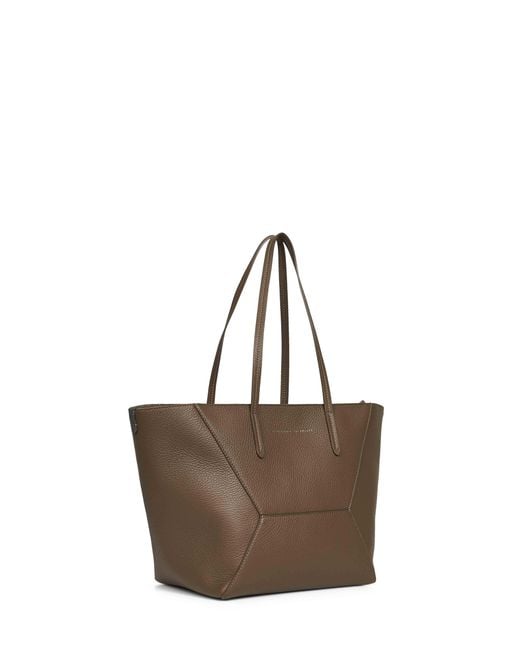 Brunello Cucinelli Brown Logo Embossed Top Handle Bag