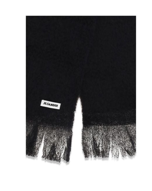Jil Sander Black Brushed Logo Patch Scarf