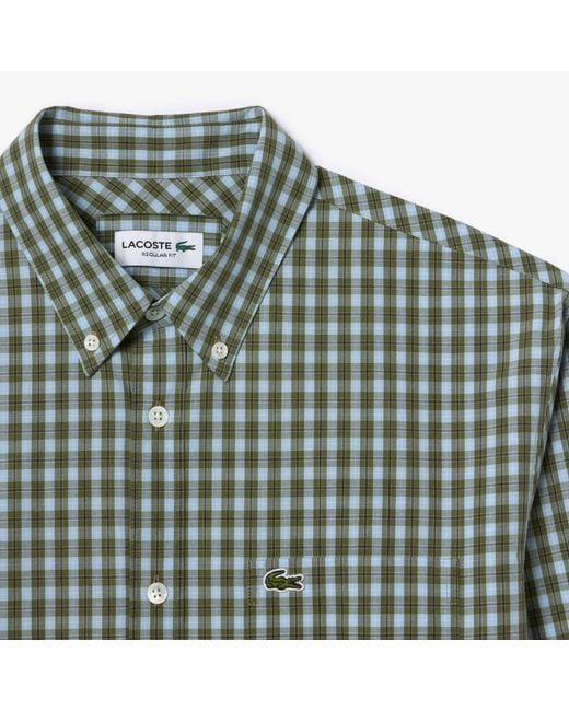 Lacoste Green Regular-Fit Plaid Poplin Shirt for men