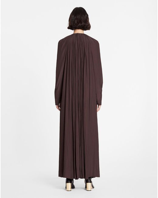 Lanvin Purple Long-Sleeved Pleated Dress