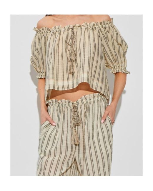 Ulla Johnson Natural Paros Ruffled Striped Top
