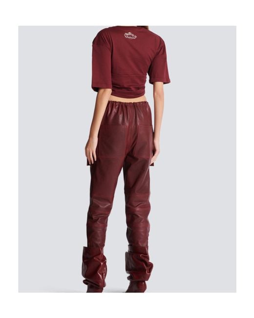 Balmain Red Cropped Tie T-Shirt