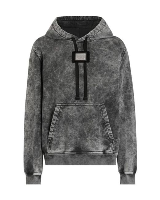 Dolce & Gabbana Gray Logo-Patch Hoodie for men