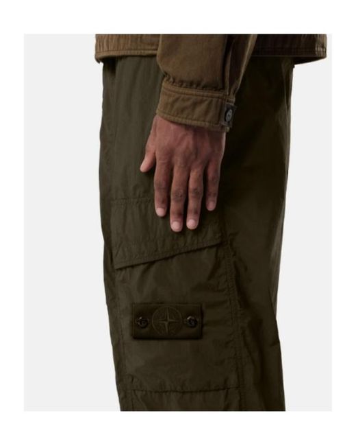 Stone Island Green Loose-Fit Cargo Trousers With Snap Pockets for men