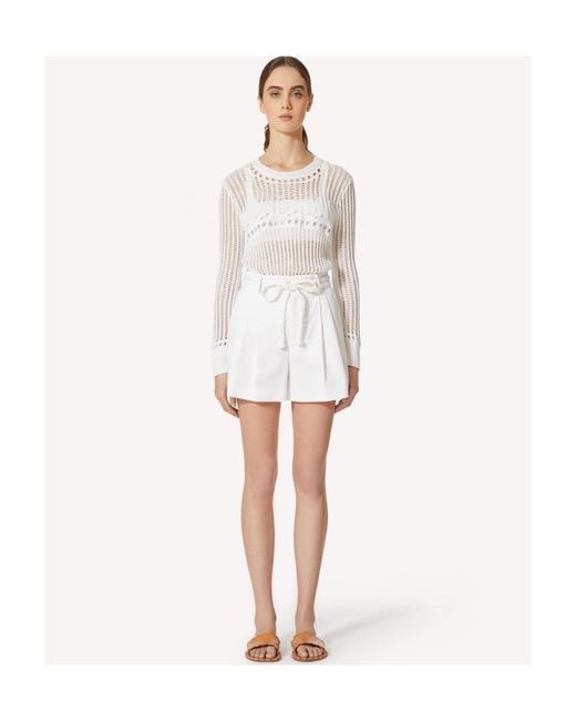 RED Valentino White Knitted Belt Detail Shorts