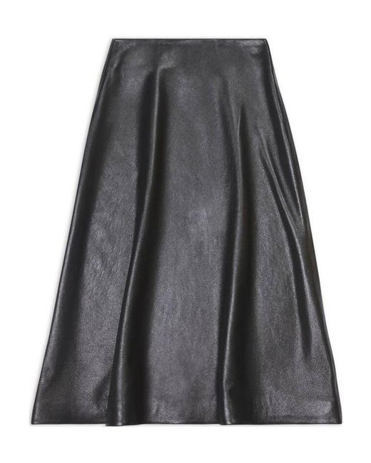 Balenciaga Black A-Line Leather Skirt