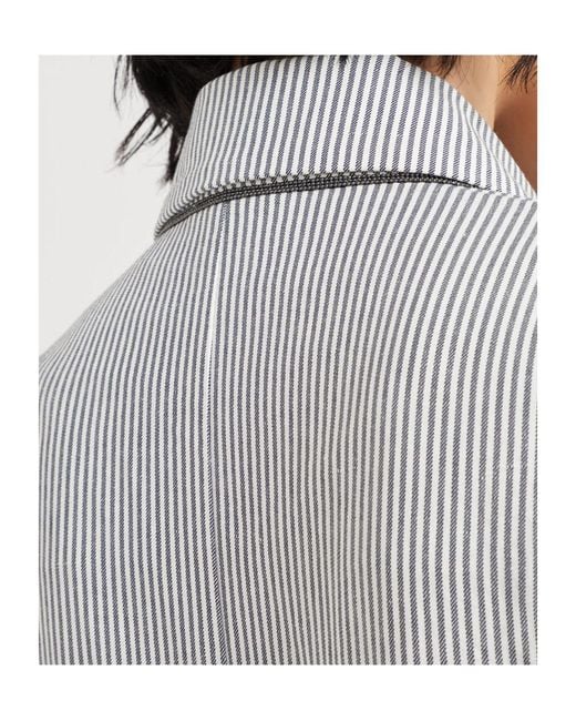 Brunello Cucinelli Gray Striped Twill Blazer
