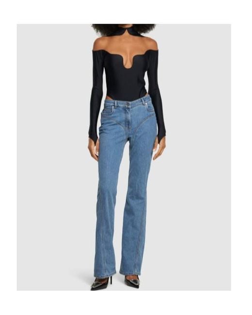 Mugler Black Open-Necked Seamless Jumpsuit