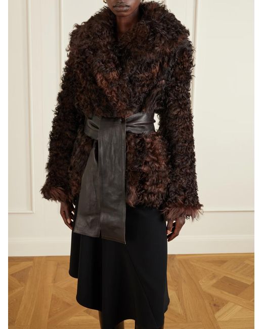 Nour Hammour Brown Noa Belted Shearling Coat