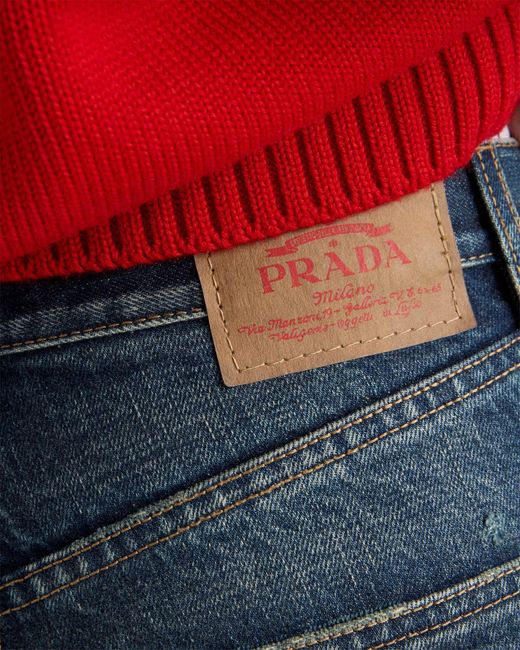 Prada Blue Distressed Straight-Leg Jeans