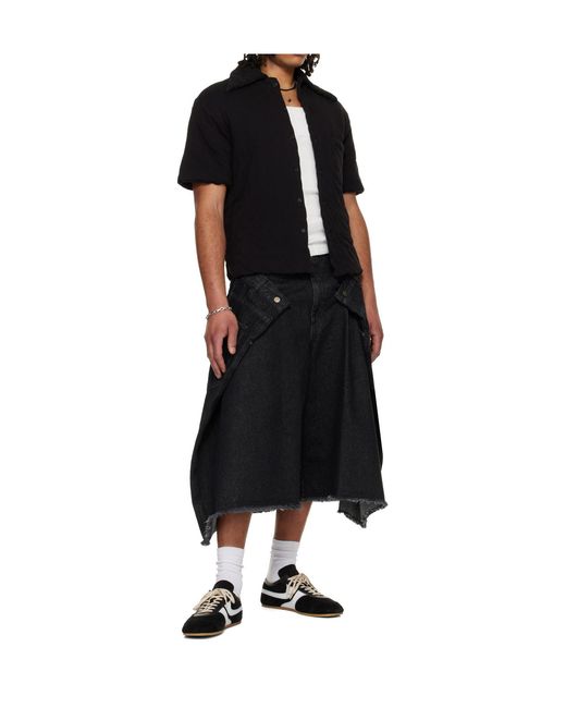 Lu'u Dan Black Maxi Belt Loop Denim Shorts for men
