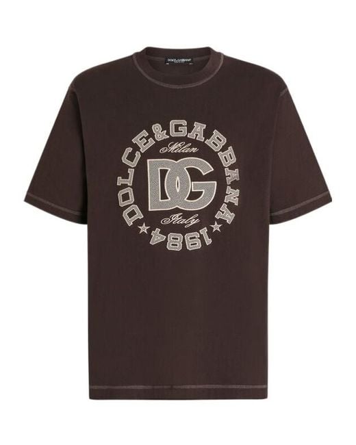 Dolce & Gabbana Brown Logo Embroidered T-Shirt for men