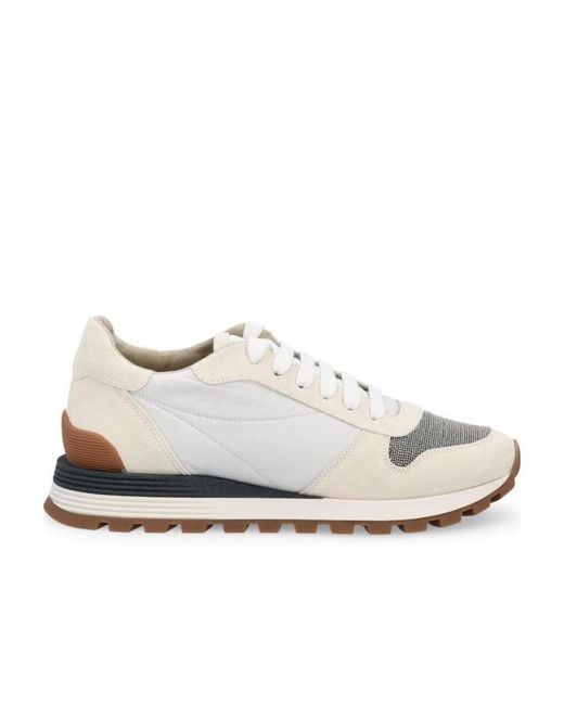 Brunello Cucinelli White Panelled Low-Top Sneakers