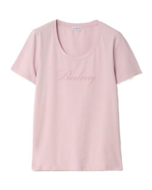 Burberry Pink Logo Stretch Cotton T-Shirt