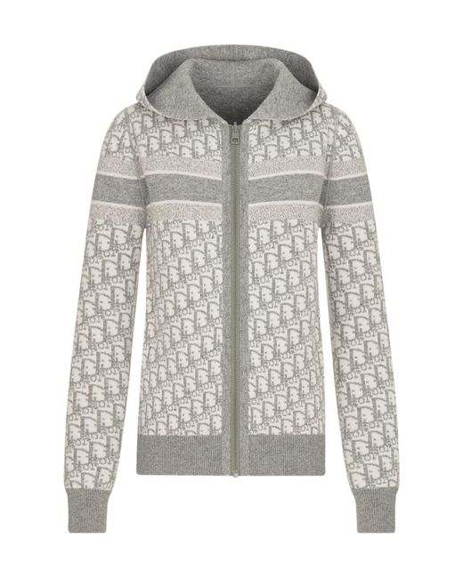 Dior Gray Reversible Zipped Cardigan With Hood