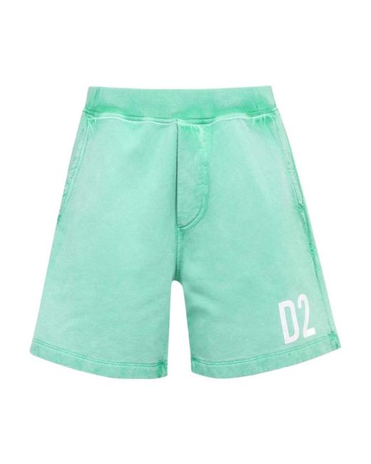 DSquared² Green Logo-Print Cotton Track Shorts for men