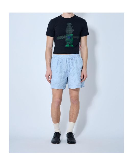 Walter Van Beirendonck Blue Textured Quilted Shorts for men