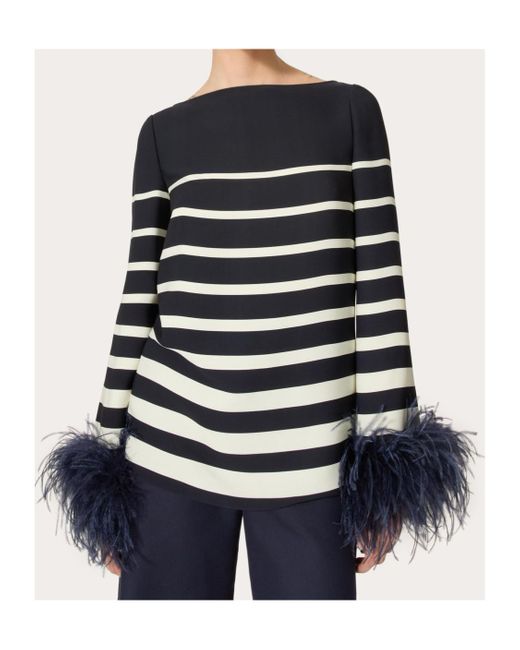 Valentino Black Striped Feather Detailed Top