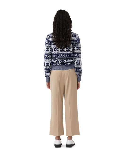 Ganni Natural Drapey Melange Cropped Trousers