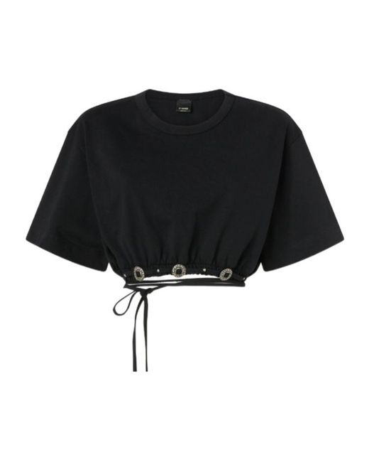 Pinko Black Lace-Up Cropped T-Shirt
