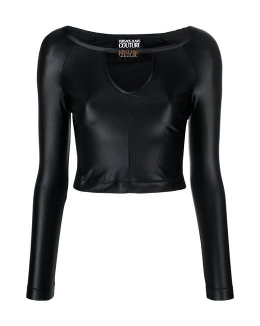 Versace Jeans Black Logo-Plaque Jersey Crop Top
