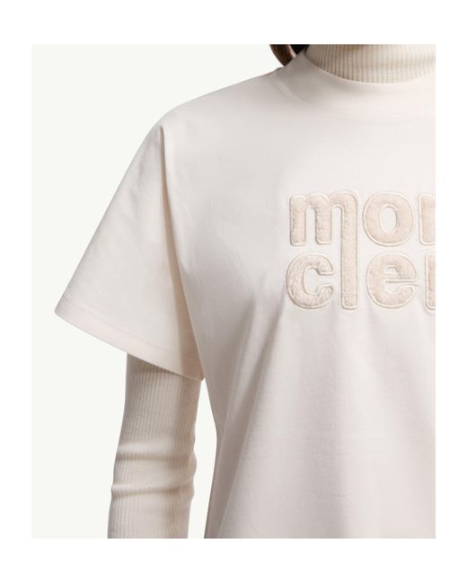 Moncler White Logo Embroidered Crewneck T-Shirt