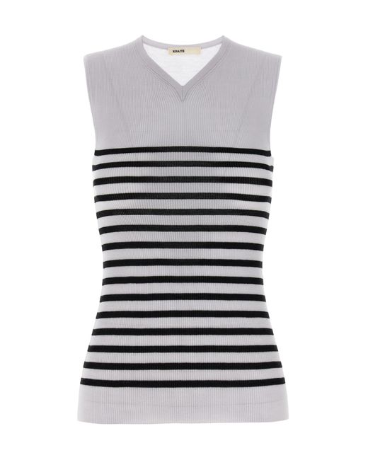 Khaite White Striped V-Neck Knit Tank Top