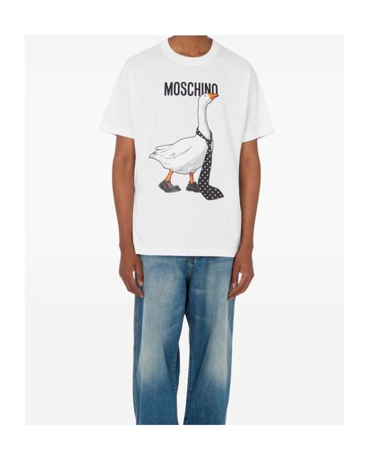Moschino White Goose Printed T-Shirt for men