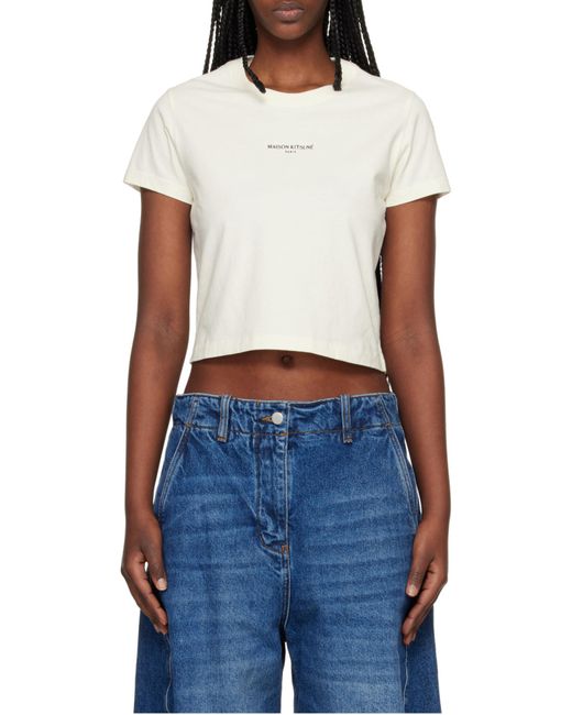 Maison Kitsuné White Maison Kitsuné Logo Embroidered T-Shirt
