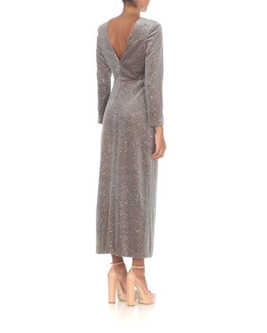 Peserico Gray Sequined Long Sleeved Midi Dress