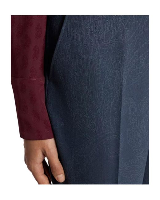 Etro Blue Wool Jacquard Trousers With Paisley Motif