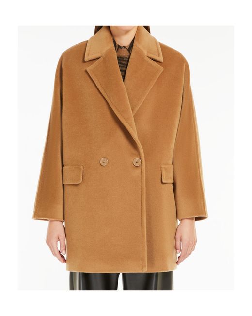 Max Mara Brown Studio Molo Double-Breasted Long-Sleeved Coat