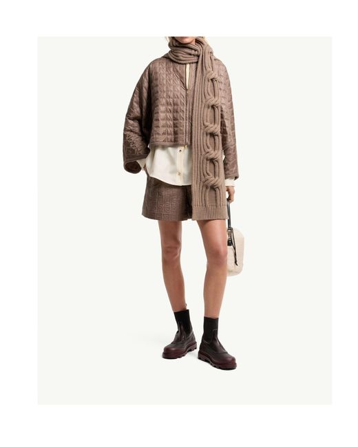 Moncler Brown Hooded Square-Quilted Padded Cape