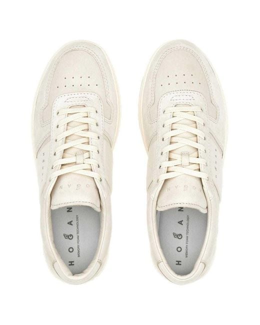Hogan White Logo Printed Lace-Up Sneakers for men