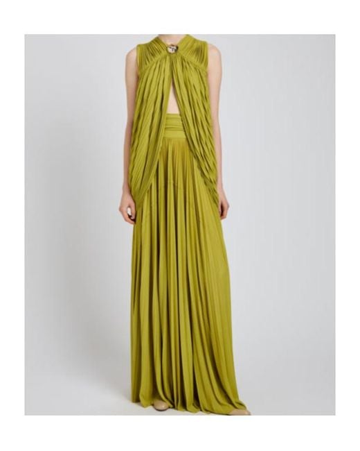Proenza Schouler Green Bari Embellished Draped Gauze-Jersey Top And Maxi Skirt Set