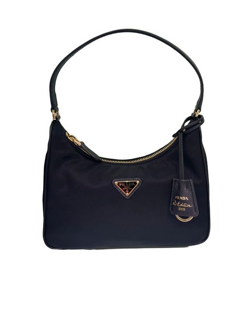 Prada Black Mini Re-Edition 2005 Re-Nylon Logo Detail Handbag