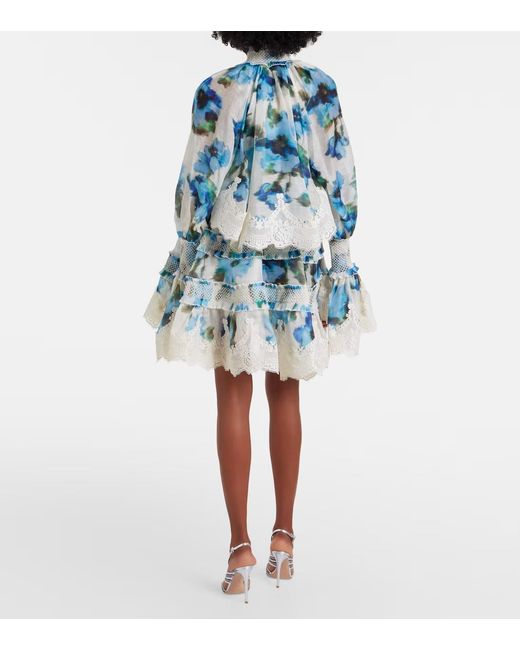 Zimmermann Blue Floral Lace-Trimmed Minidress