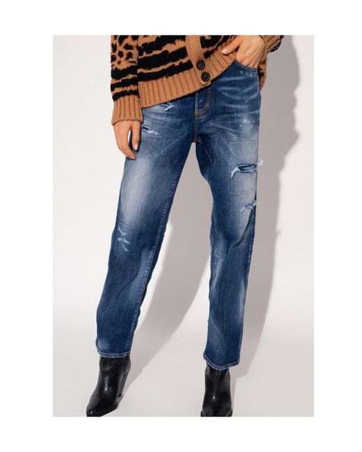 DSquared² Blue Distressed High-Waisted Jeans