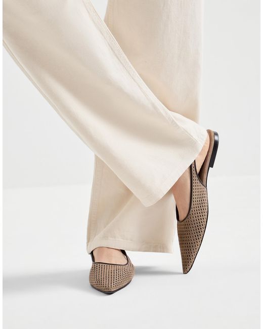 Brunello Cucinelli Brown Sparkling Leather Slingback Ballet Flats