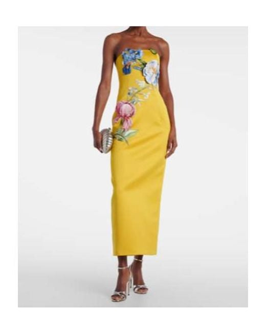 Leo Yellow Rayna Floral-Appliqué Bustier Dress