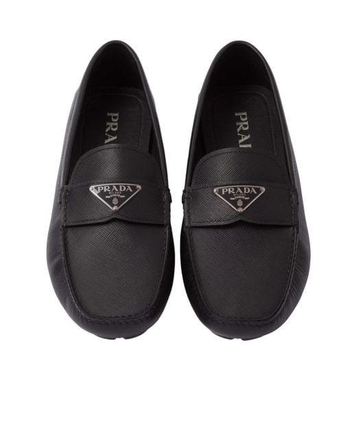 Prada Black Triangle-Logo Loafers for men