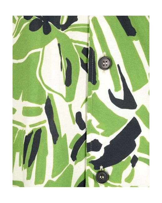 Palm Angels Green Hibiscus-Print Short-Sleeve Shirt for men
