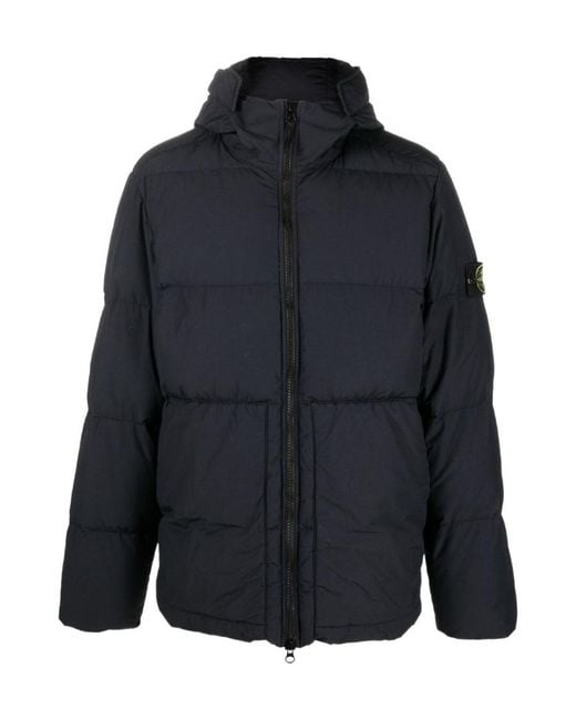Stone Island Blue Compass-Patch Puffer Jacket for men