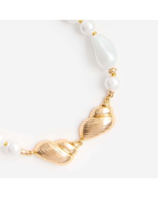 Self-Portrait Metallic Glass-Pearl Shell-Motif Bracelet