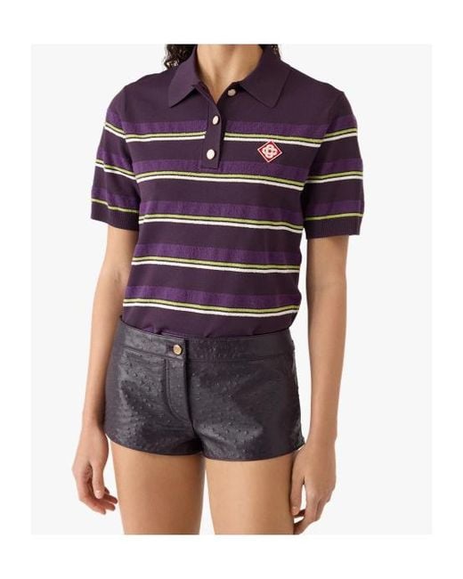Casablanca Blue Striped Logo-Patch Polo Shirt