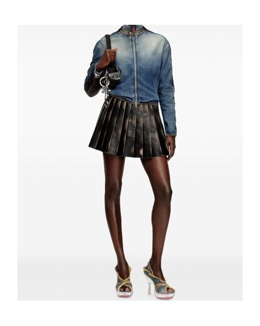 DIESEL Black Short Distressed Effect Pleated Skirt