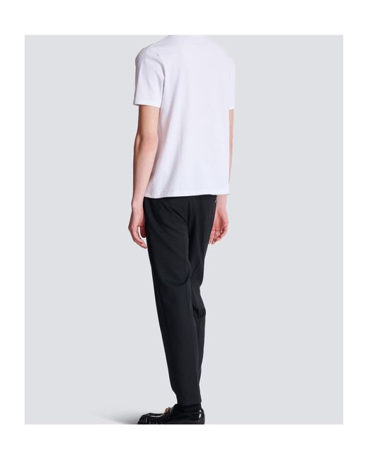Balmain White Cotton Crest Print Polo Shirt for men