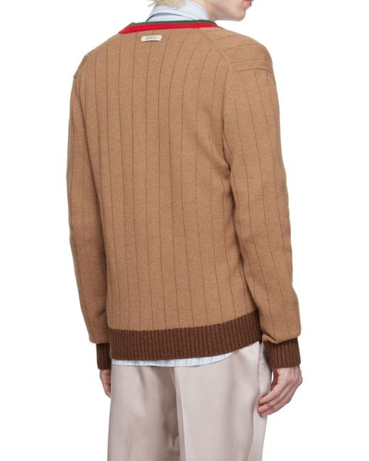 Gucci Natural Web Stripe Ribbed-Knit Cardigan for men